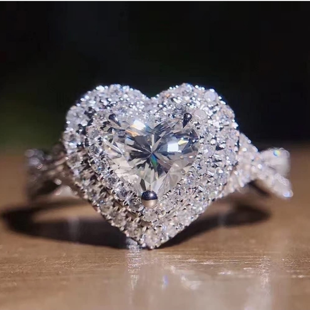 Silver Heart Shaped CZ Stone Diamond Ring